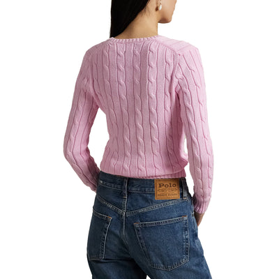Maglia Donna a trecce con scollo a V Rosa modella retro
