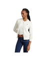 Cardigan Donna con bottoni color crema modella frontale
