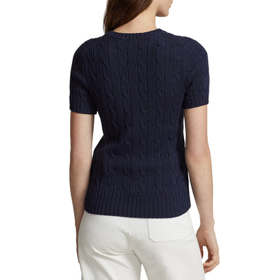 Maglia Donna a maniche corte a trecce Navy modella retro