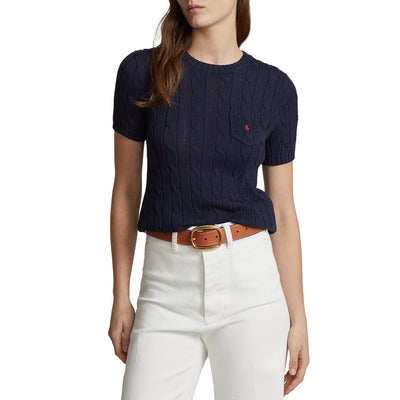 Maglia Donna a maniche corte a trecce Navy modella frontale
