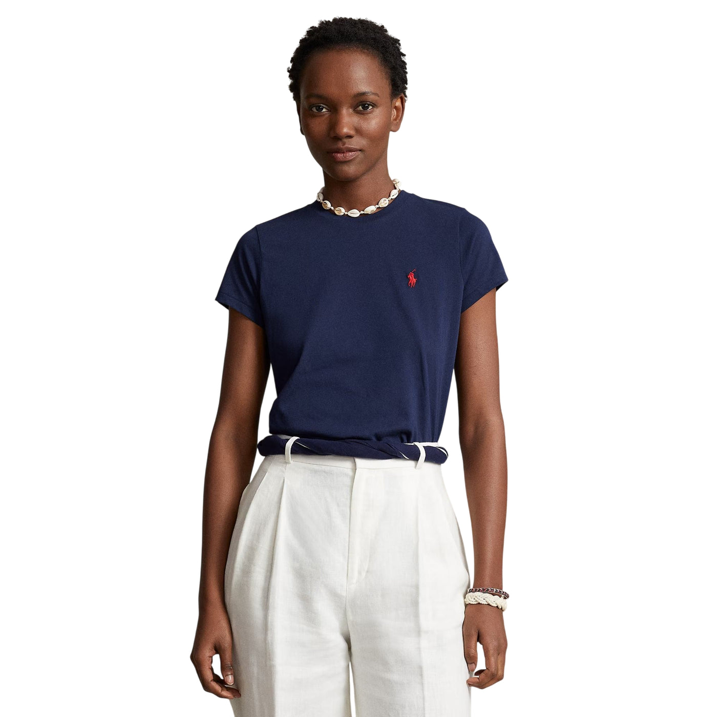 T-shirt Donna in jersey di cotone Navy modella frontale