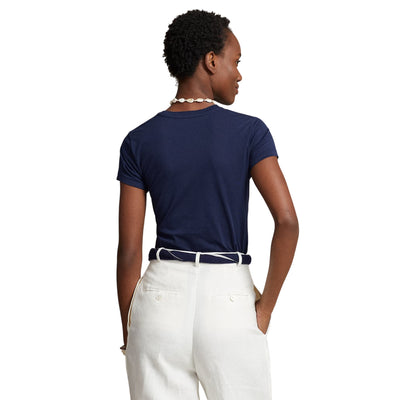 T-shirt Donna in jersey di cotone Navy modella retro