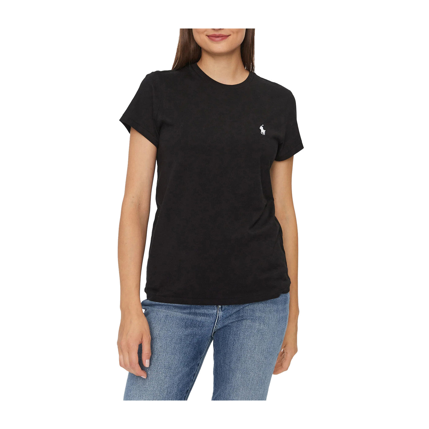 T-shirt Donna in cotone, con maniche corte e logo ricamato a contrasto