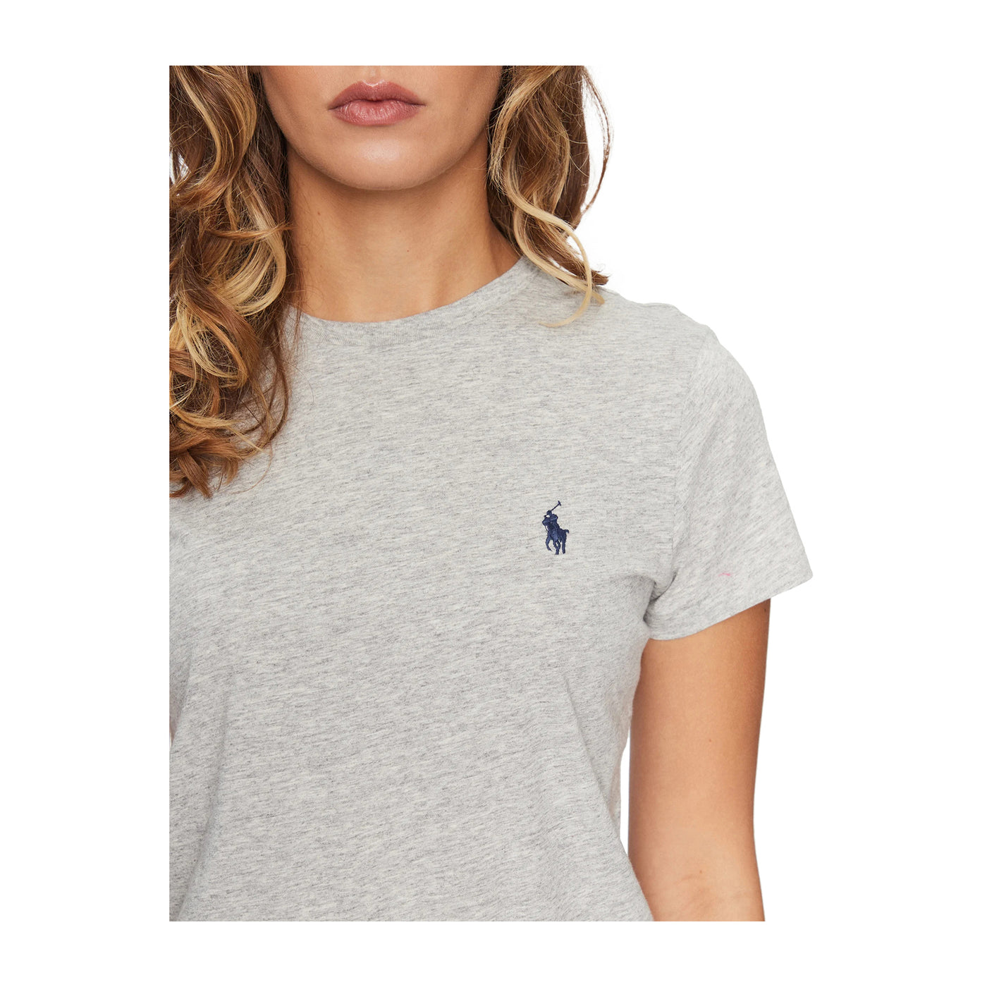 T-shirt Donna in morbido cotone elasticizzato con logo blu ricamato