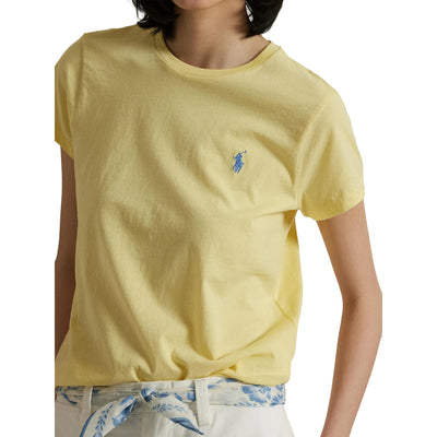 T-shirt Donna in cotone in tinta unita giallo modella frontale