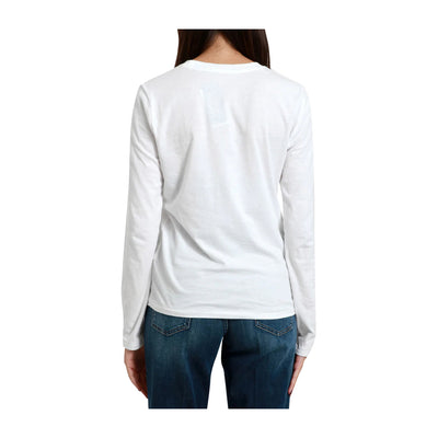 T-shirt Donna Bianca in cotone con micro logo ricamato a contrasto 