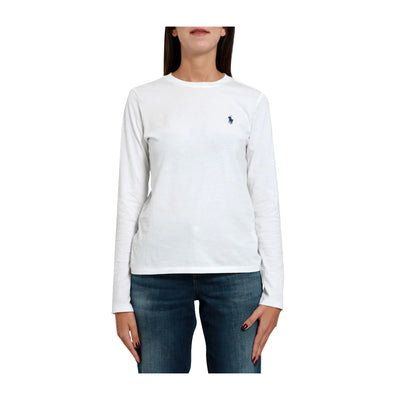 T-shirt Donna Bianca in cotone con micro logo ricamato a contrasto 