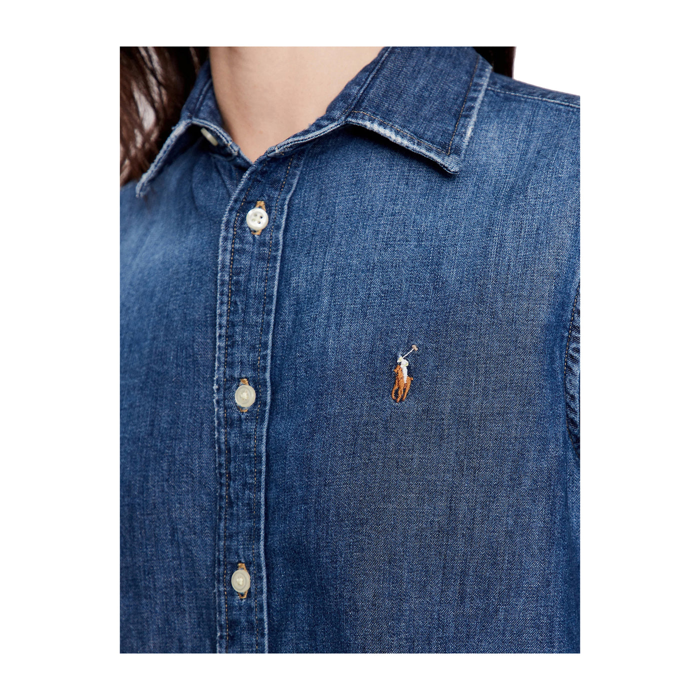 Camicia Donna dal taglio classico, in denim di cotone, con micro logo