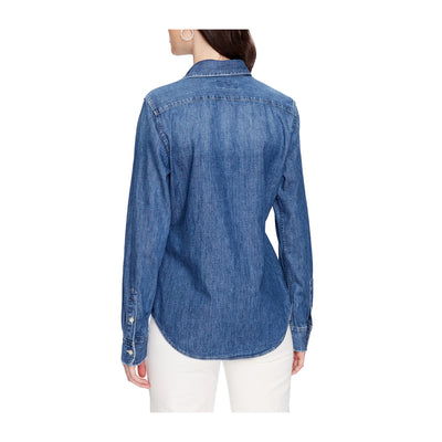 Camicia Donna dal taglio classico, in denim di cotone, con micro logo