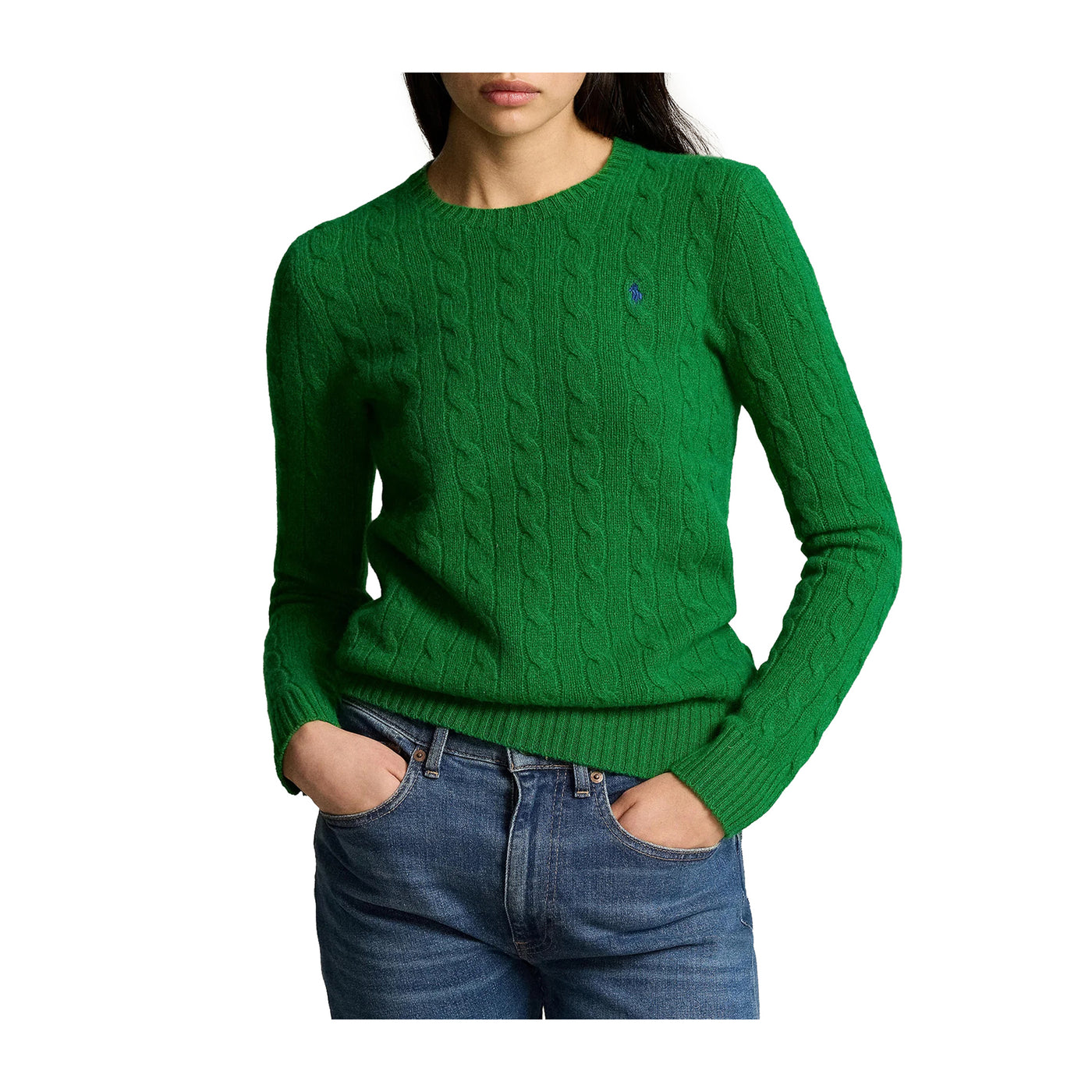 Maglia Donna a girocollo, in misto cashmere Verde, con logo ricamato 