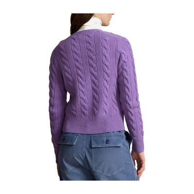 Cardigan Donna Viola, a girocollo con pony blu ricamato