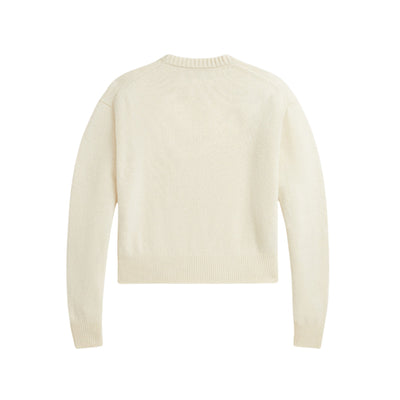 Maglia Donna Panna a girocollo, con logo Blu ricamato sul fondo