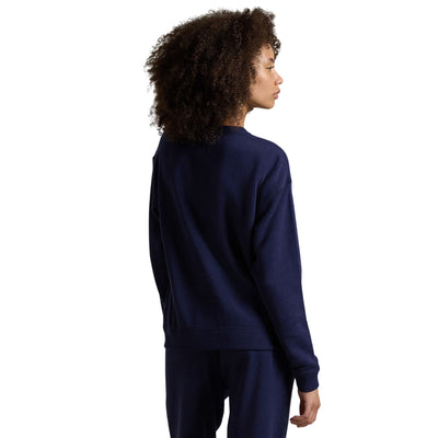 Felpa Donna Girocollo in cotone Navy modella retro