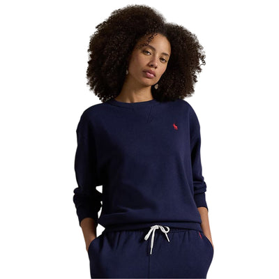 Felpa Donna Girocollo in cotone Navy modella frontale