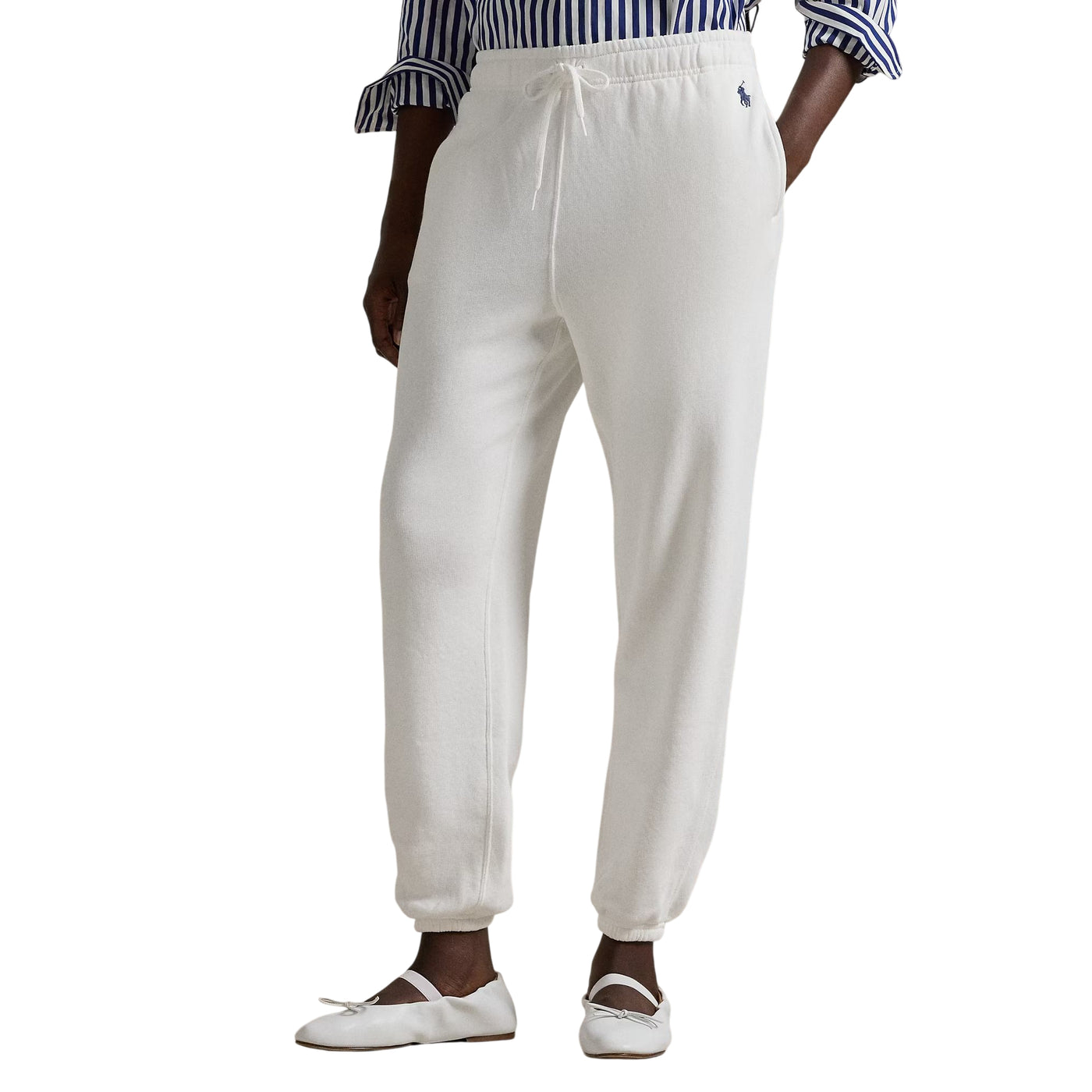 Pantaloni sportivi Donna in felpa leggera bianco modella frontale
