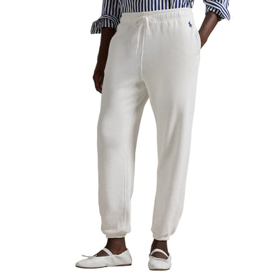 Pantaloni sportivi Donna in felpa leggera bianco modella frontale