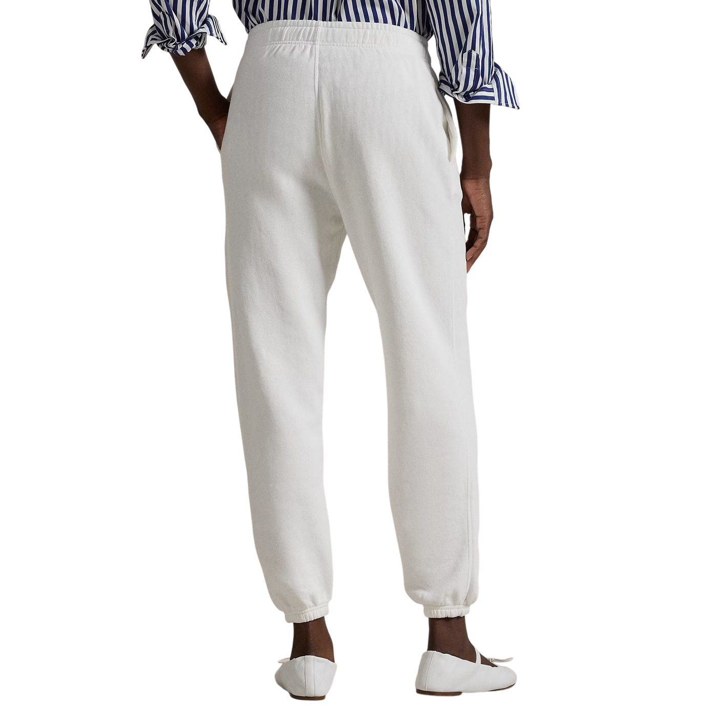 Pantaloni sportivi Donna in felpa leggera bianco modella retro