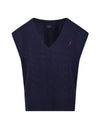 Gilet Donna Blu in lana, con scollo a V, a trecce