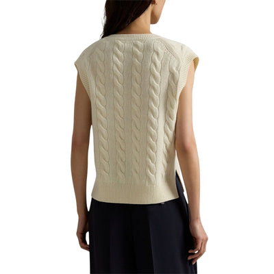 Maglia Donna a trecce senza maniche Bianco modella retro