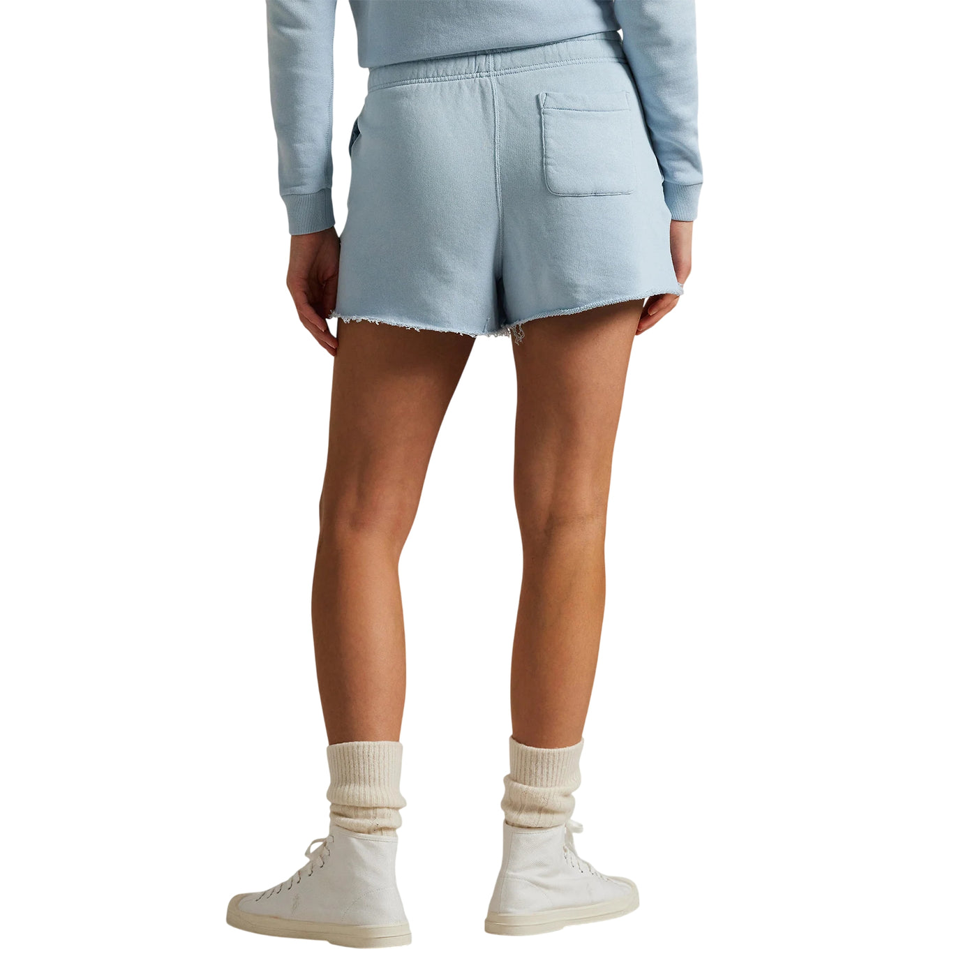Shorts sportivi Donna in tinta unita celeste modella retro