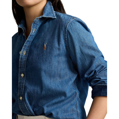 Camicia Donna in denim Slim-Fit modella frontale ravvicinata