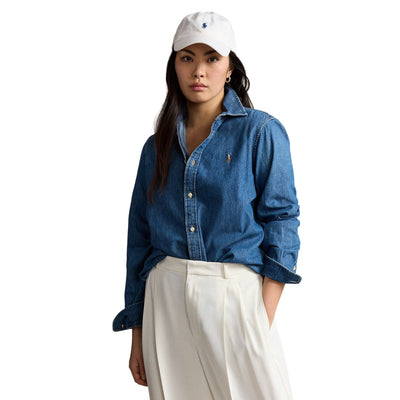 Camicia Donna in denim Slim-Fit modella frontale
