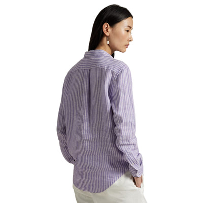 Camicia Donna in lino a righe violamodella retro