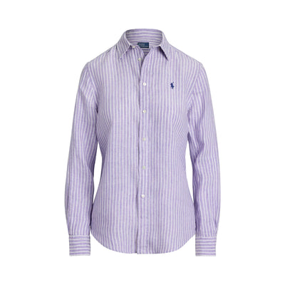 Camicia Donna in lino a righe viola