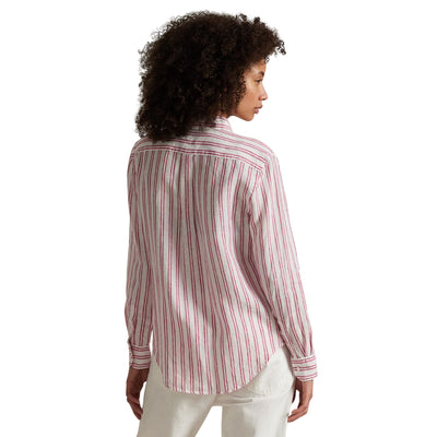Camicia Donna in lino a righe rosa modella retro