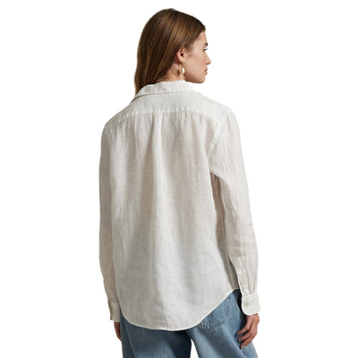 Camicia Donna in lino Classic-Fit Bianco modella retro