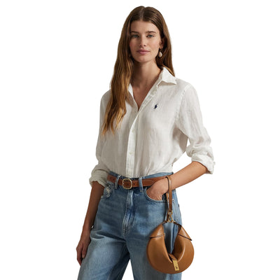 Camicia Donna in lino Classic-Fit Bianco modella frontale