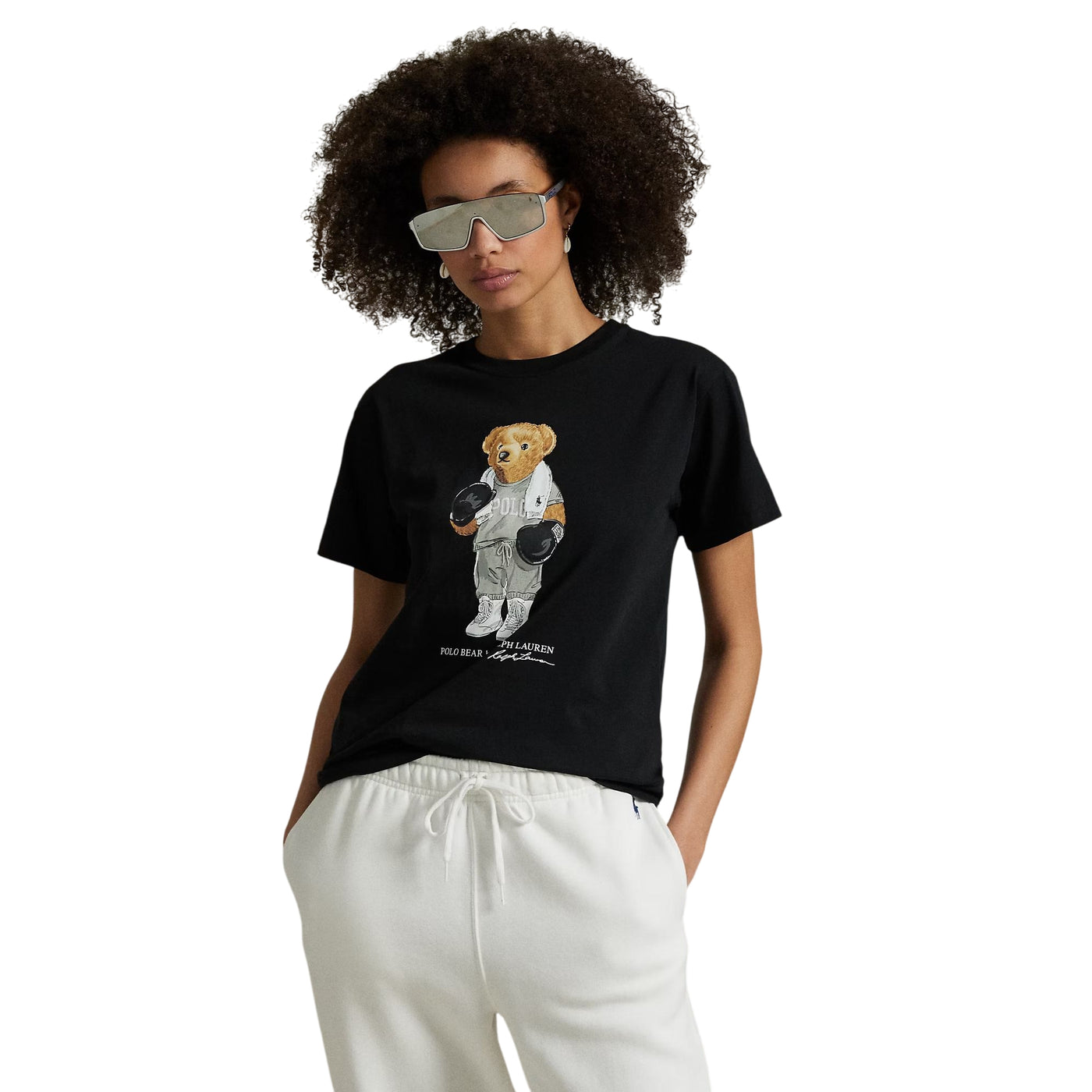 T-shirt Donna con Polo Bear Nero modella frontale