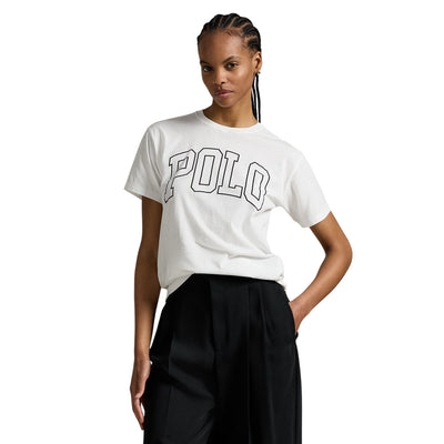 T-shirt Donna con maxi scritta POLO modella frontale