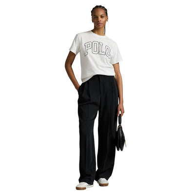 T-shirt Donna con maxi scritta POLO modella intera frontale