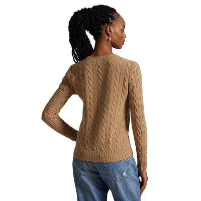 Maglia Donna a trecce in lana e cashmere Beige modella retro