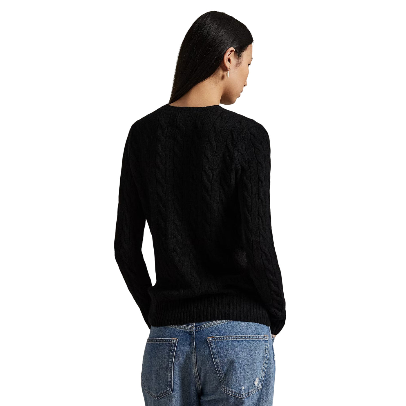 Maglia Donna a trecce in lana e cashmere Nero modella retro