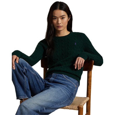 Maglia Donna a trecce in lana e cashmere Verde scuro modella