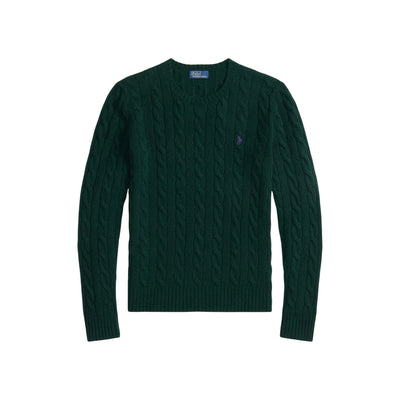 Maglia Donna a trecce in lana e cashmere Verde scuro