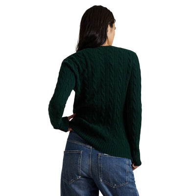 Maglia Donna a trecce in lana e cashmere Verde scuro modella retro