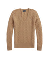 Maglia Donna a trecce con scollo a V Marrone