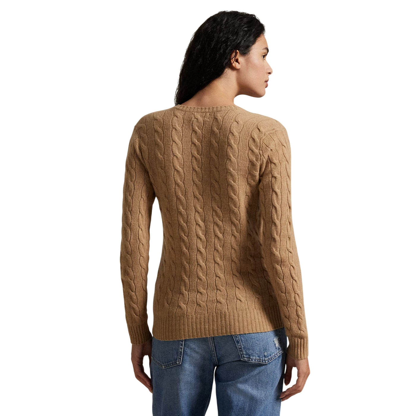 Maglia Donna a trecce con scollo a V Marrone modella retro