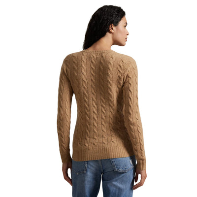 Maglia Donna a trecce con scollo a V Marrone modella retro