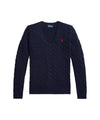Maglia Donna a trecce con scollo a V Navy