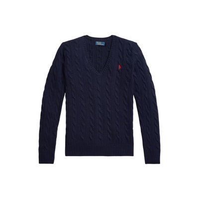 Maglia Donna a trecce con scollo a V Navy