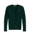 Maglia Donna a trecce con scollo a V Verde scuro