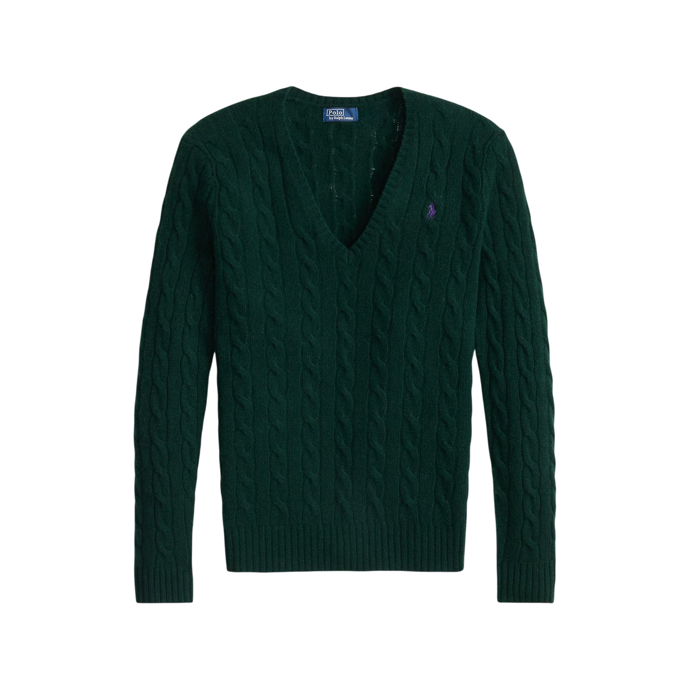 Maglia Donna a trecce con scollo a V Verde scuro