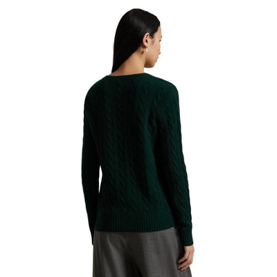 Maglia Donna a trecce con scollo a V Verde scuro modella retro
