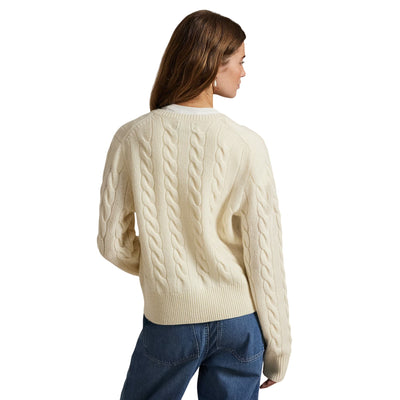 Cardigan Donna a trecce con bottoni Crema modella retro