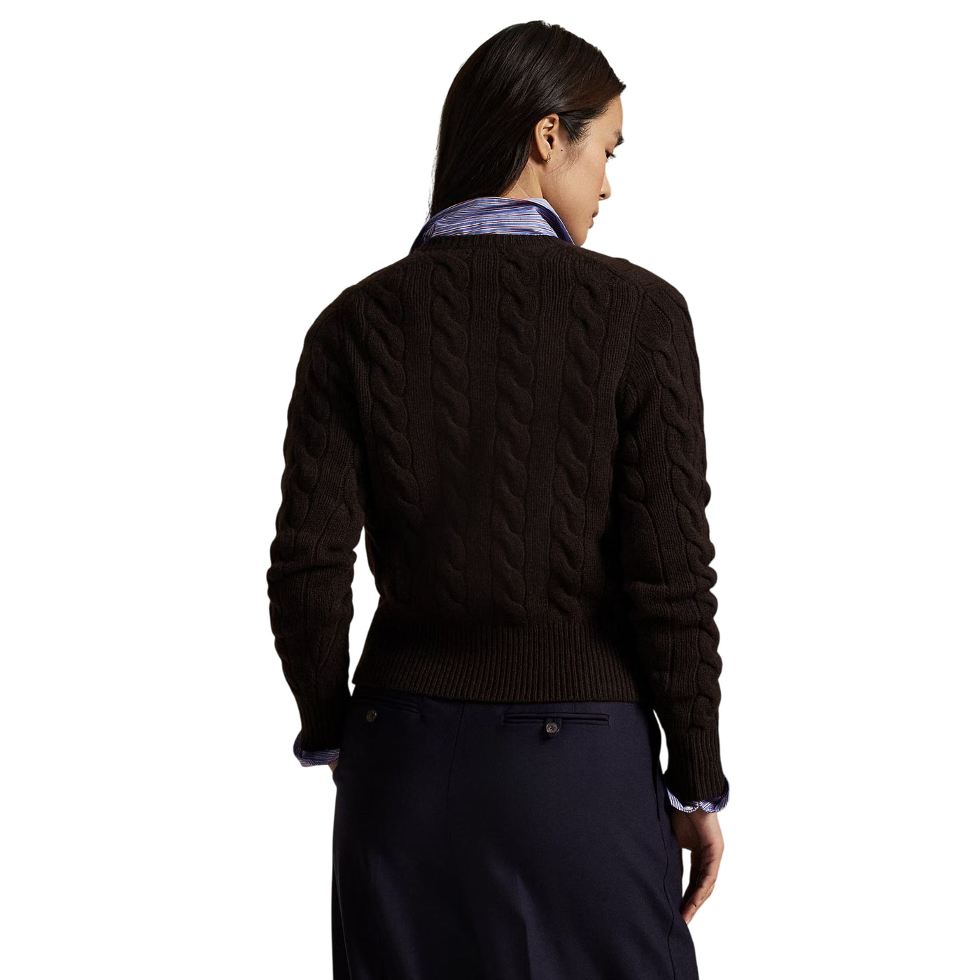 Cardigan Donna a trecce con bottoni Marrone modella retro
