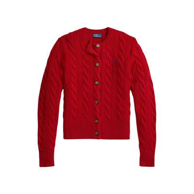 Cardigan Donna a trecce con bottoni Rosso